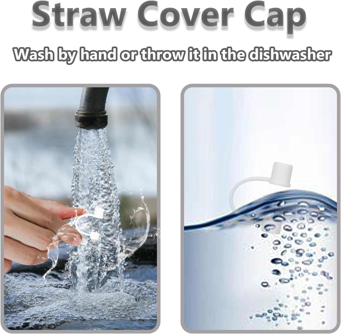 6PCS Silicone Straw Covers Cap Compatible with Stanley Cup 30-40 oz Tumbler with Handle 10mm Straw Toppers，Dust-Proof Reusable Straw Cover for Stanley Cup Accessories (Black)