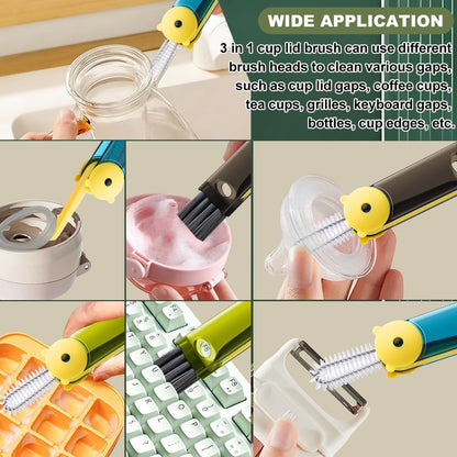 3 in 1 Cup Lid Cleaning Brush, Portable Cup Cleaner Brush, New Water Bottle Lid Cleaner Brush, Multifunctional Cleaning Brush - Home Kitchen Cleaning Tools for Tight Spaces & Bottle Gaps, 3 PCS
