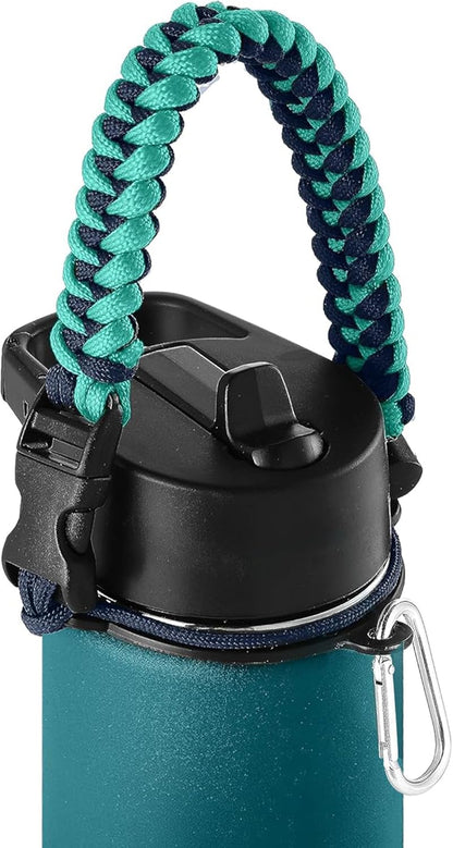 IRON °FLASK Paracord Handle - Fits Wide Mouth Water Bottles - Durable Carrier, Secure Accessories, Survival Strap Cord, Safety Ring, and Carabiner - Seven Core Paracord Bracelet