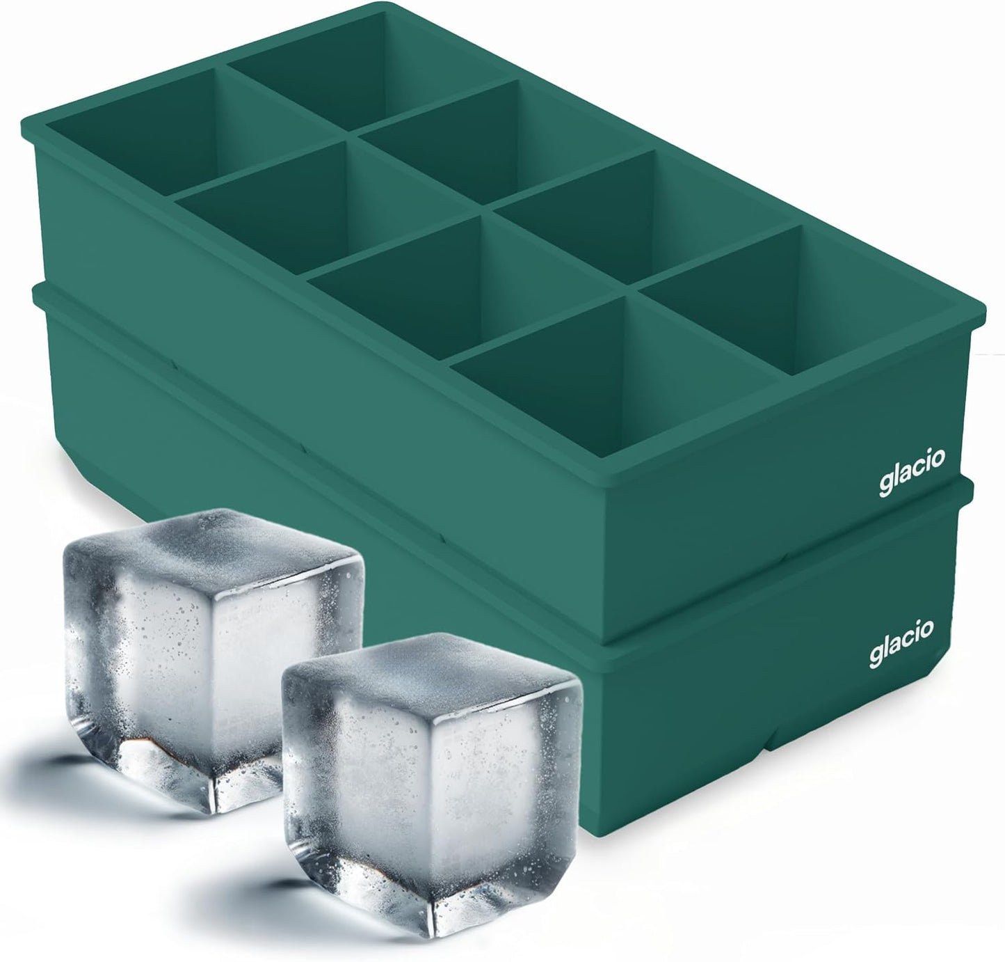 Ice Cube Molds – 2-Pack Silicone Trays for 8 Large Square Cubes – Slow-Melt Ice for Whiskey, Cocktails, Coffee & More