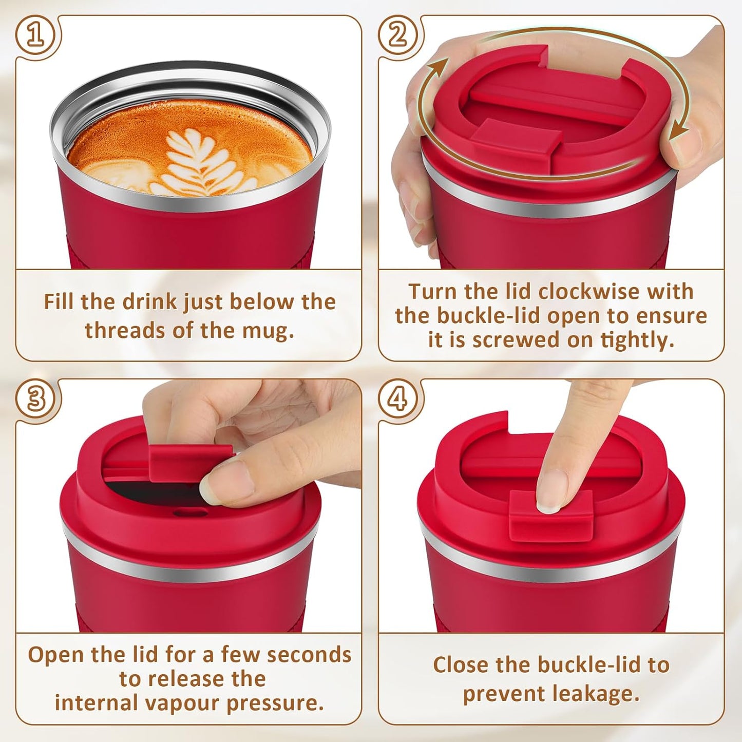 KETIEE Travel Coffee Mug Spill Proof 12oz, Insulated Travel Mug to Go, Reusable Coffee Cup with Seal Lid, Vacuum Stainless Steel Tumbler for Hot/Cold Drinks (Red)