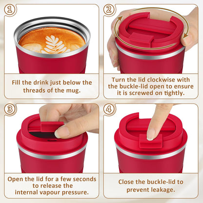 KETIEE Travel Coffee Mug Spill Proof 12oz, Insulated Travel Mug to Go, Reusable Coffee Cup with Seal Lid, Vacuum Stainless Steel Tumbler for Hot/Cold Drinks (Red)