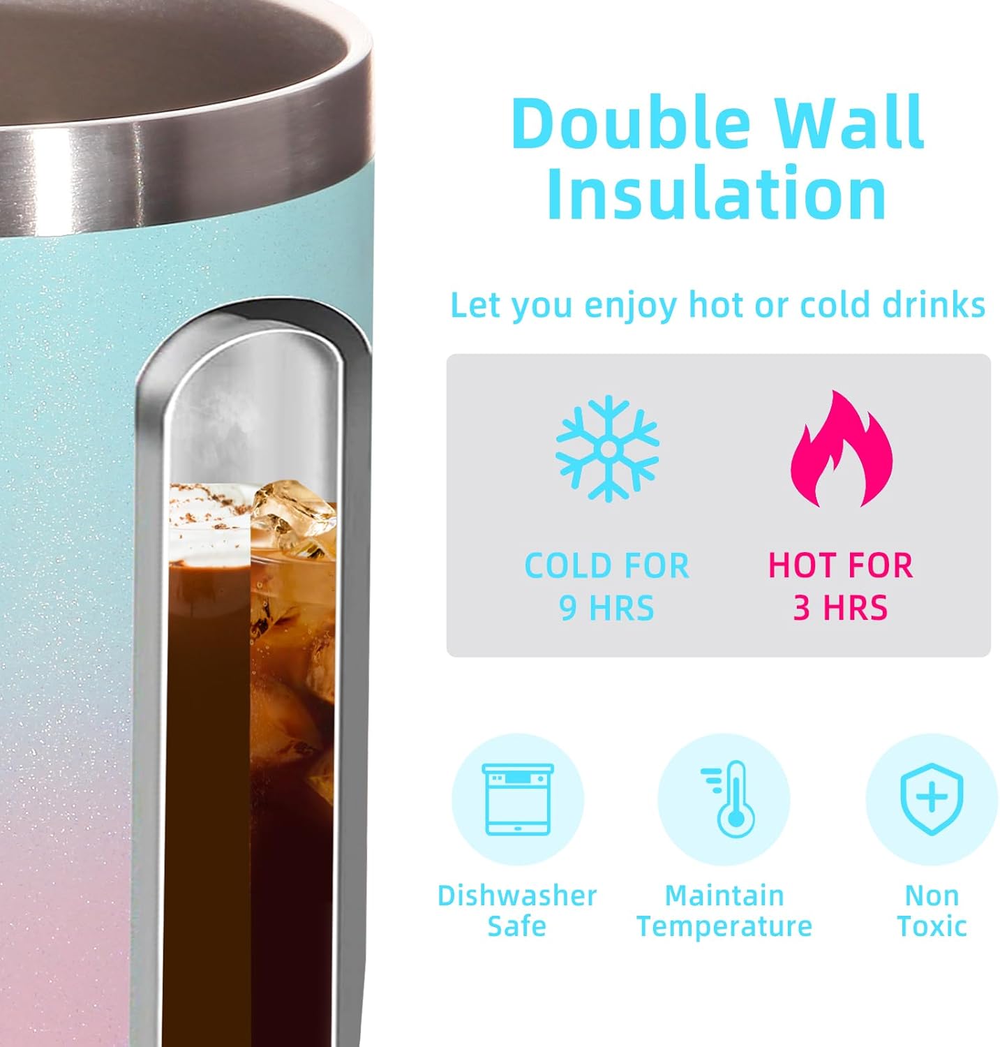 Volhoply 14oz Insulated Stainless Steel Coffee Mug with Lid Bulk 4 Pack,Double Wall Vacuum Travel Coffee Cup with Handle,Reusable Metal Cups Tumbler Cup,Camping Mugs,Ideal Gifts(Mix,4)