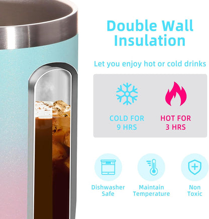 Volhoply 14oz Insulated Stainless Steel Coffee Mug with Lid Bulk 4 Pack,Double Wall Vacuum Travel Coffee Cup with Handle,Reusable Metal Cups Tumbler Cup,Camping Mugs,Ideal Gifts(Mix,4)