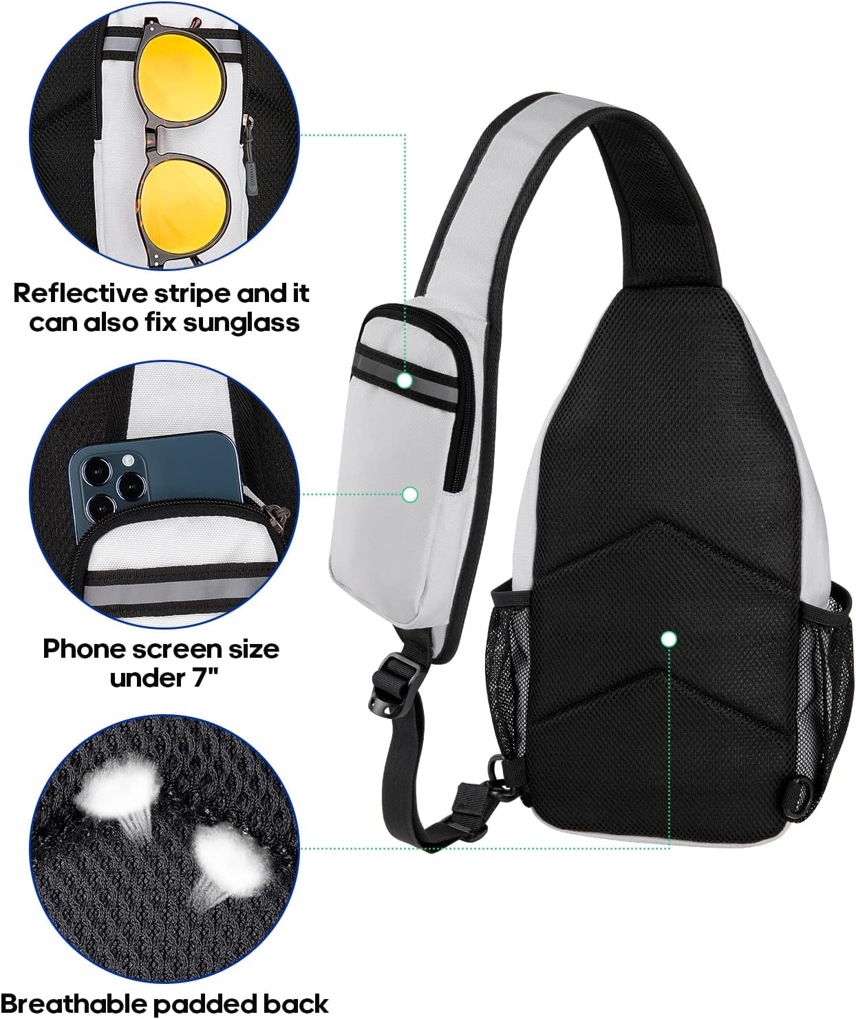 WATERFLY Crossbody Sling Backpack Sling Bag Travel Hiking Chest Bag Daypack (Black)