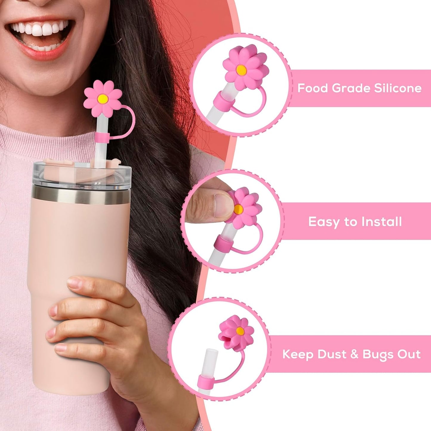 6 Straws with Cover Cap for Stanley 40oz Tumbler Replacement, Reusable Straw with Stopper Tips, Perfect for Stanley Cup with Handle H2.0, 14, 20, 30, 40oz Accessories