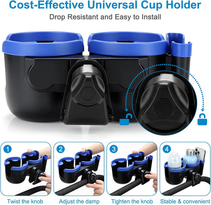 Accmor Stroller Cup Holder with Phone Holder, Bike Cup Holder, Universal Cup Holder for Uppababy Nuna Doona Strollers, 2-in-1 Cup Holder for Walker, Wheelchair, Scooter - Colors B