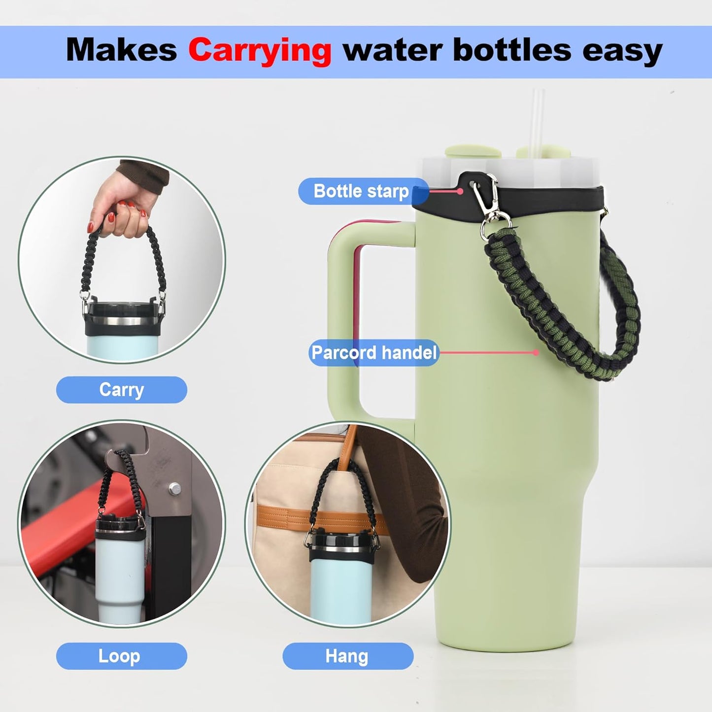 Wongeto Paracord Handle Strap for Stanley Cup - Heavy Duty Compatible with Stanley 40oz 30oz Tumbler, Stanley Cup Accessories