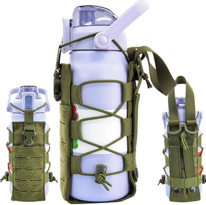 Molle Water Bottle Holder Pouch, 16-77 oz Adjustable Capacity Tactical Bottle Bag, Compatible with Backpack, Vest, Belt for Outdoor Activities
