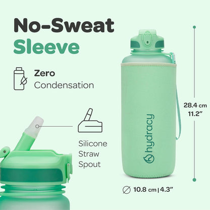 Hydracy Water Bottle with Time Marker -Large BPA Free Water Bottle & No Sweat Sleeve -Leak Proof Gym Bottle with Times to Drink - Ideal for Fitness Sports & Outdoors