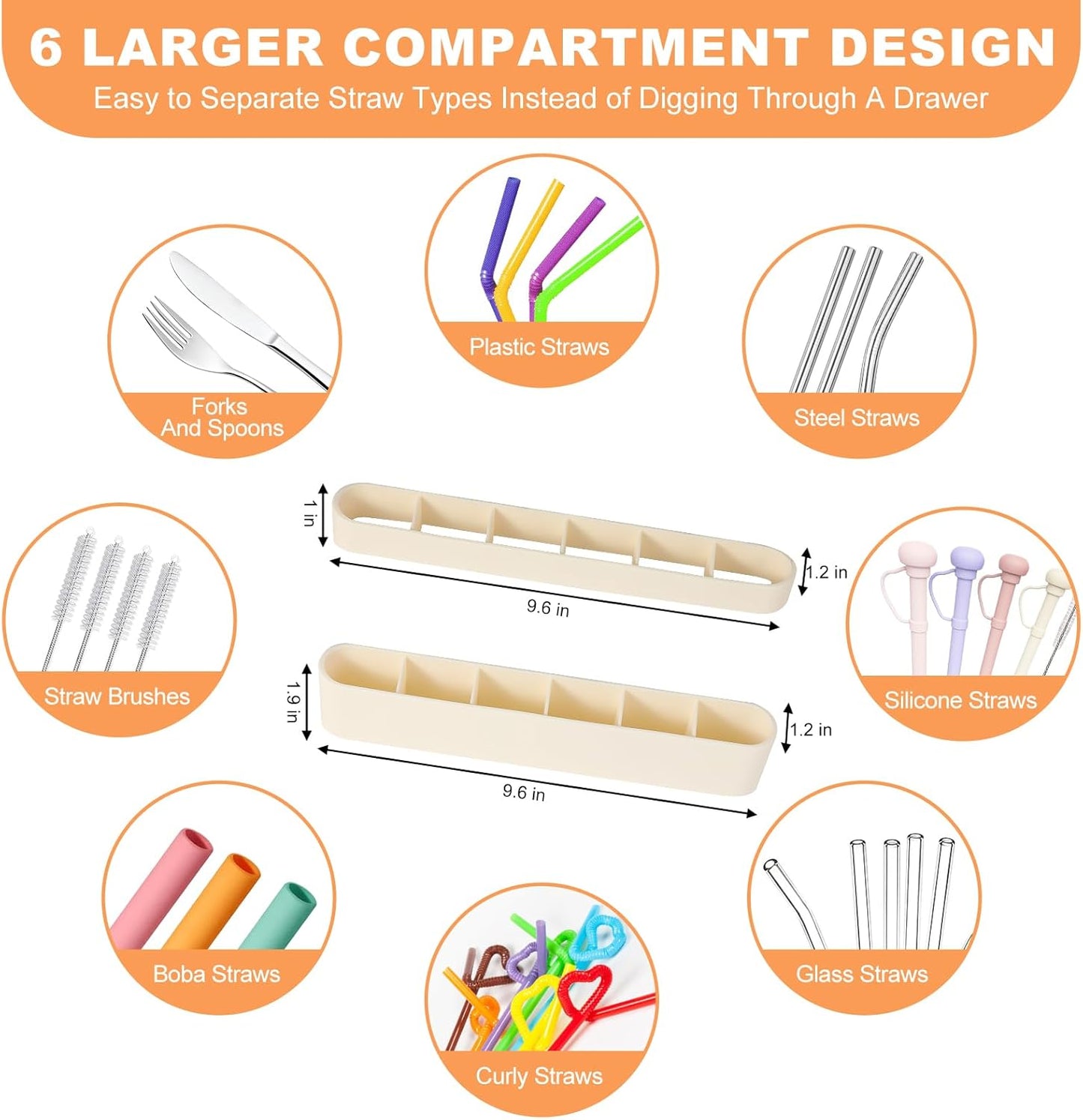 9.6'' Large Straw Holder for Cabinet Door, Soft Silicone Straw Organizer Storage Container, Space-Saving Reusable Straws Dispenser, Kitchen Organizer Accessories for Cabinet Cupboard Counter RVs