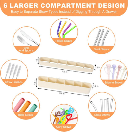 9.6'' Large Straw Holder for Cabinet Door, Soft Silicone Straw Organizer Storage Container, Space-Saving Reusable Straws Dispenser, Kitchen Organizer Accessories for Cabinet Cupboard Counter RVs