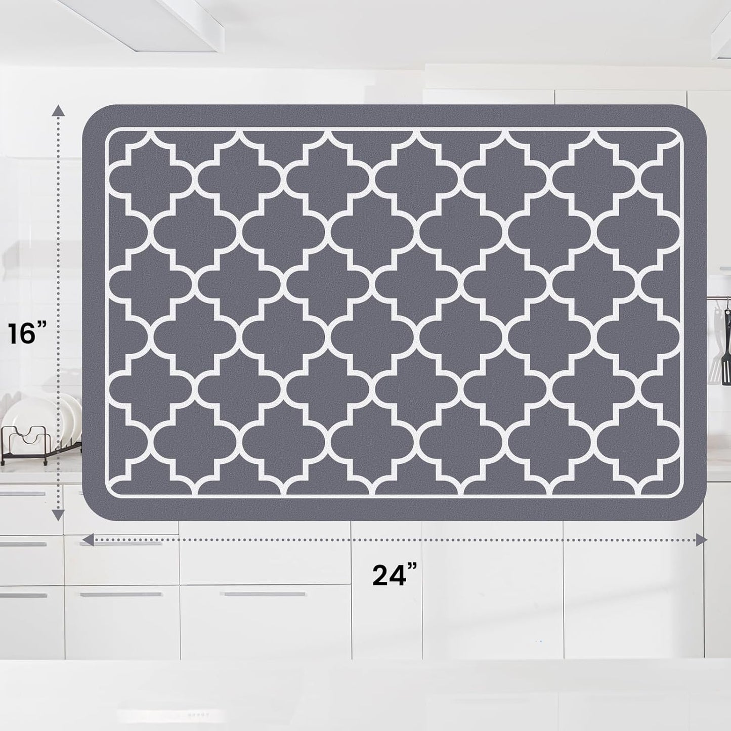 WISELIFE Dish Drying Mat Super Absorbent Drying Mat Large Dish Drying Mats for Kitchen Counter Easy Clean Dish Mat Kitchen Drying Mat15"x 18" Stylish Grey