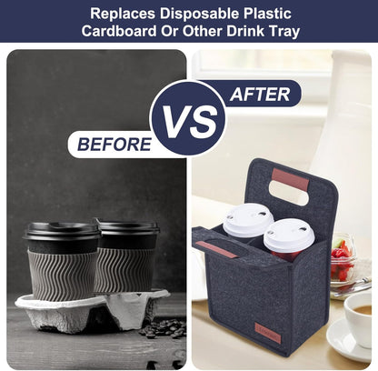 Foyego 4 Cup Drink Carrier with Handle, Reusable Insulated Drink Caddy Drink Holder for Car, Folding Portable Coffee Cup Holder Bag for Travel and Delivery