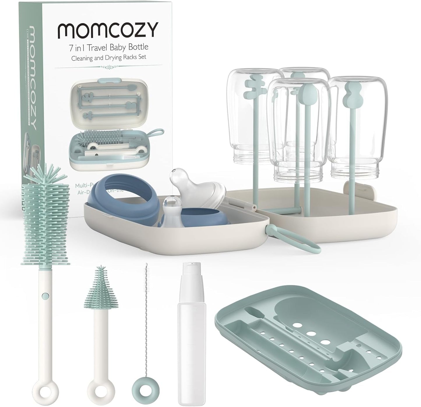 Momcozy Bottle Brush Kit with Push-Press Foam Design - Newborn Essentials Gift, Portable Cleaning Tool for Home & Travel, Baby Bottle Cleaner Brush for Breast Pumps & Nipples, Green
