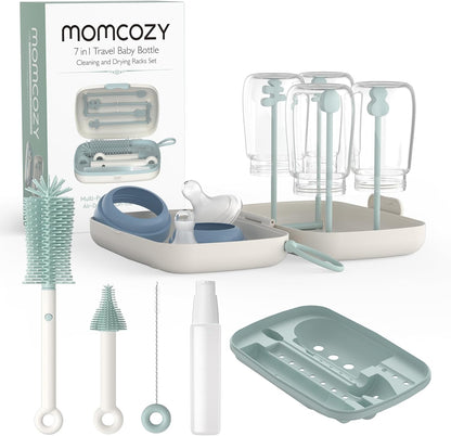 Momcozy Bottle Brush Kit with Push-Press Foam Design - Newborn Essentials Gift, Portable Cleaning Tool for Home & Travel, Baby Bottle Cleaner Brush for Breast Pumps & Nipples, Green