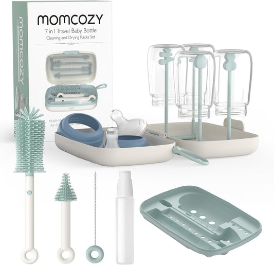 Momcozy Bottle Brush Kit with Push-Press Foam Design - Newborn Essentials Gift, Portable Cleaning Tool for Home & Travel, Baby Bottle Cleaner Brush for Breast Pumps & Nipples, Green