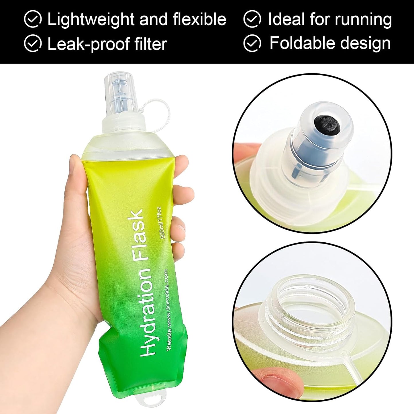 WILDREEDS 500ml Soft Flask, TPU Collapsible Soft Water Bottle for Hydration Pack, Running Vest, Folding Water Bottle for Hiking Cycling Climbing-1Pcs, White