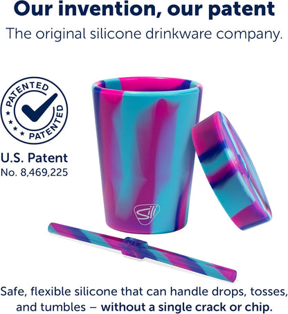 Silipint 8oz Silicone Tumbler with Straw and Lid – Unbreakable, BPA Free, Non-Toxic, Dishwasher, Microwave, Freezer Safe Tumbler Cup – Drinkware for Juice, Smoothies, Coffee (Cool Berry Crush)
