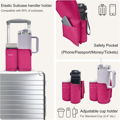 2 in 1 Luggage Cup Holder for Suitcase Airplane Cup Holder for Tray Table Drink Carrier for Stanley Tumblers Coffee Beverage Organizer Luggage Drink Holder Travel Gifts for Women (Gray)