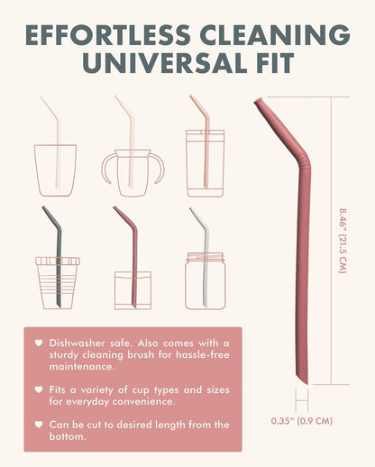 Nightingale 14” Silicone Tumbler Straws - Compatible with Stanley 40 oz cup - Reusable Flexible Long Bendy Drinking Straw with Cleaning Brush for Tall Tumblers - Food-Safe - Set of 6 Oak