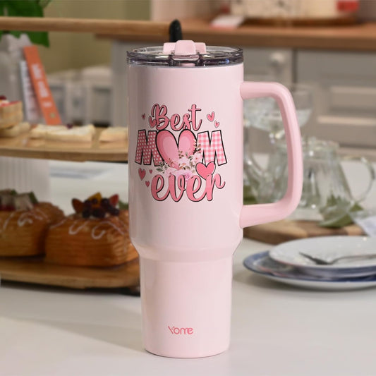 YOME 40oz Nurse Tumbler with Handle and Flip Straw | Stainless Steel Insulated Water Bottle | Keeps Drinks Cold | Dishwasher Safe | Cupholder Friendly | Gift Gym Travel Yoga