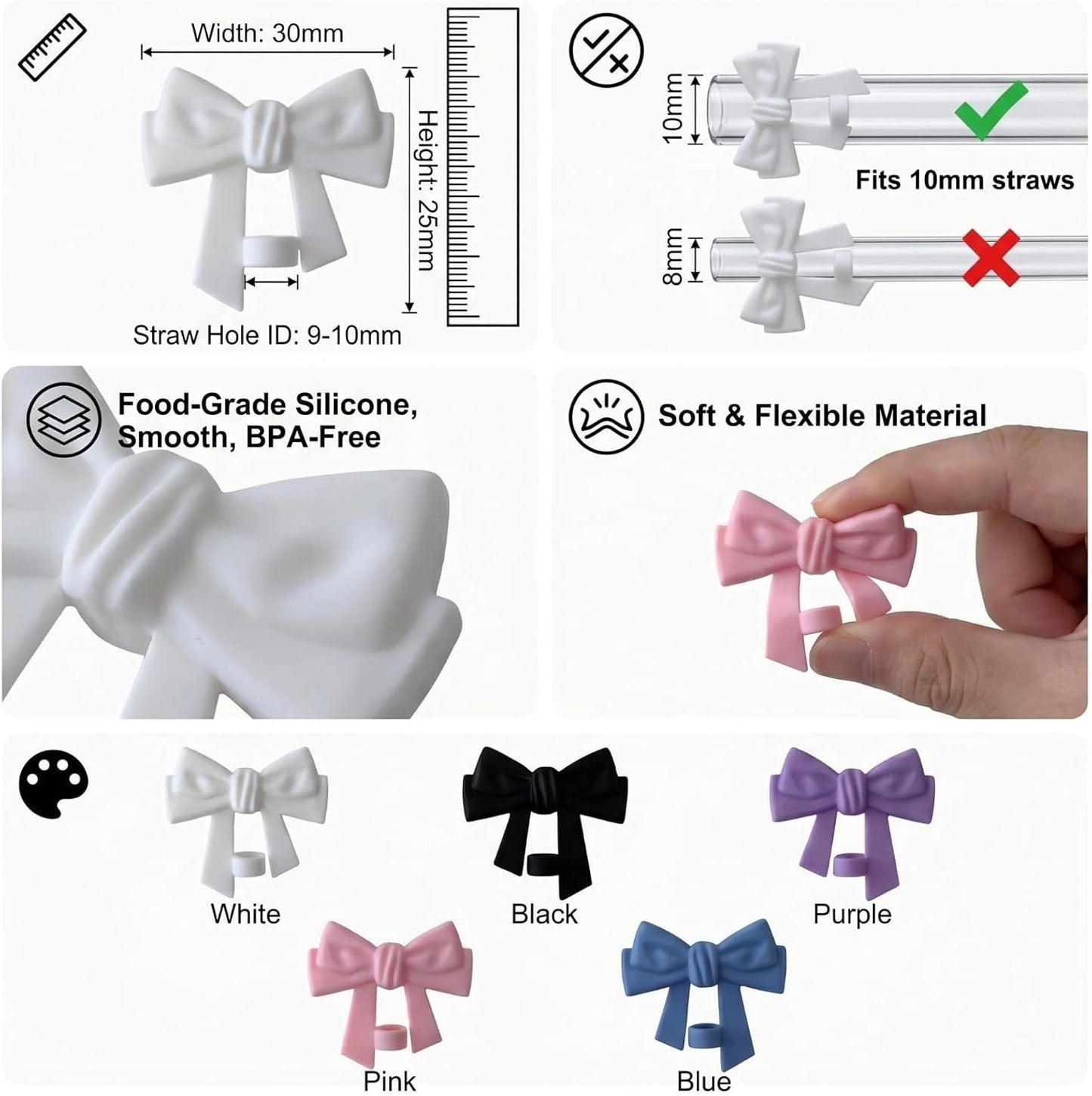 BTYHAOS Silicone Straw Caps for 10mm Tumblers | Reusable Dust-Proof Straw Toppers Compatible with Stanley 30oz & 40oz Tumblers (Purple Flower 3pc)