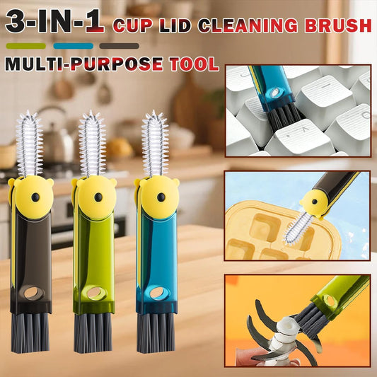 3 in 1 Cup Lid Cleaning Brush, 4PCS Multifunctional Crevice Cleaning Brush for Water Bottle Insulated Cup Tumbler Lid Groove Narrow Space Detail Cleaner Home Kitchen Gadgets