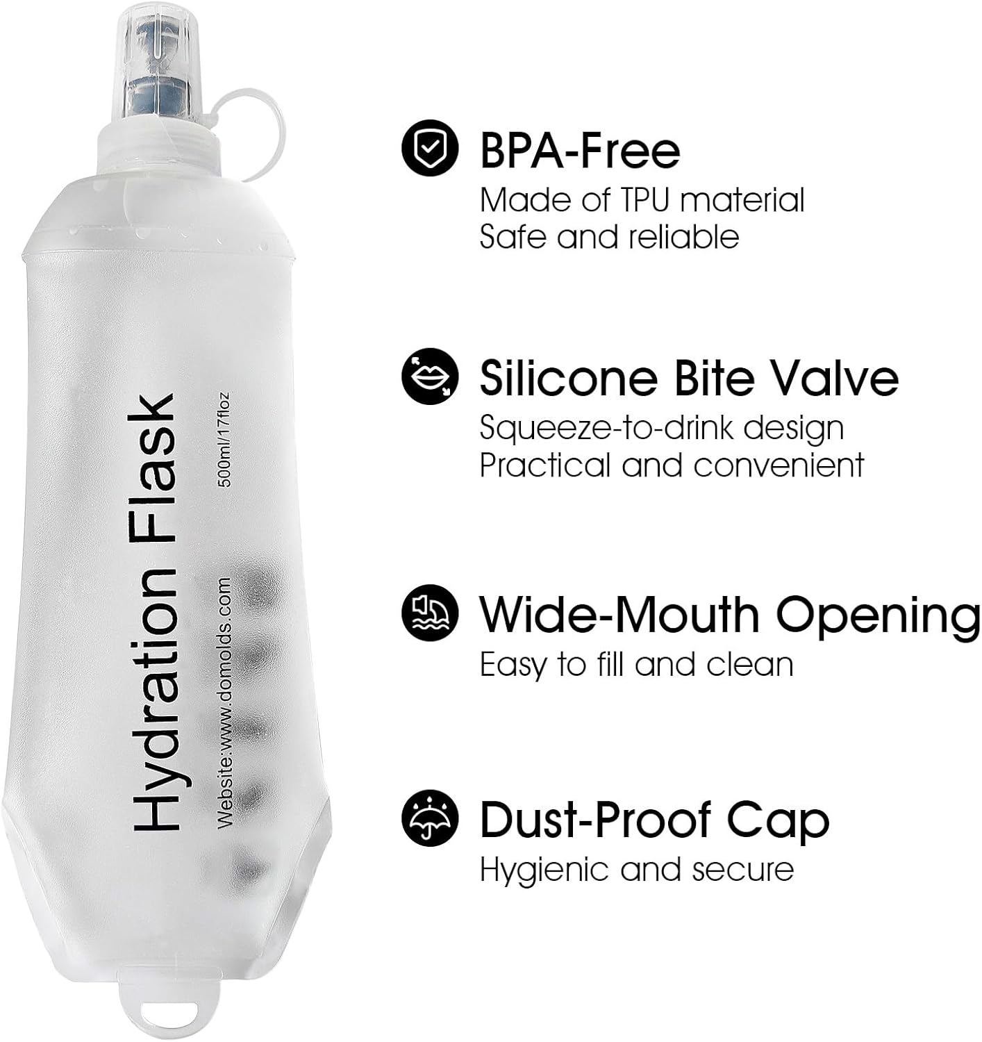 GYGYL Soft Flask, TPU Collapsible Soft Water Bottle for Hydration Pack, Running Vest, Leak-Proof Folding Water Bottle for Hiking Cycling Climbing Jogging-250ml Grey