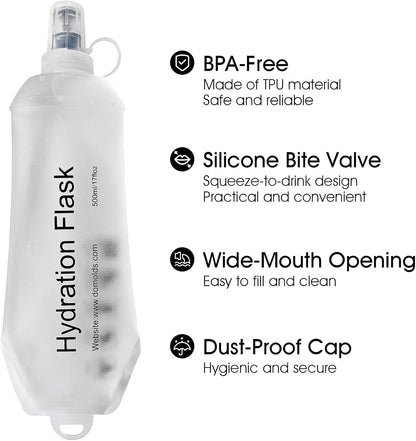 GYGYL Soft Flask, TPU Collapsible Soft Water Bottle for Hydration Pack, Running Vest, Leak-Proof Folding Water Bottle for Hiking Cycling Climbing Jogging-250ml Grey