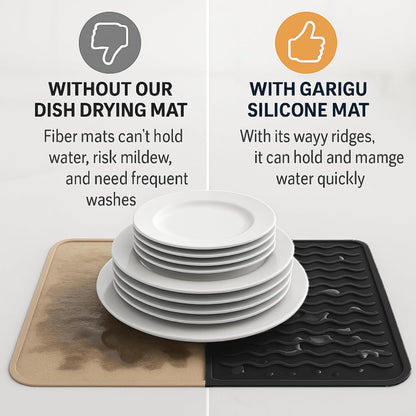 Silicone Drying Mat 16 × 12 – Gray Non-Slip Sink Mat for Kitchen Counter, Heat-Resistant Food-Grade Dish Pad, Easy-Clean Multipurpose Drawer Liner (Gray, 16'' x 12'')