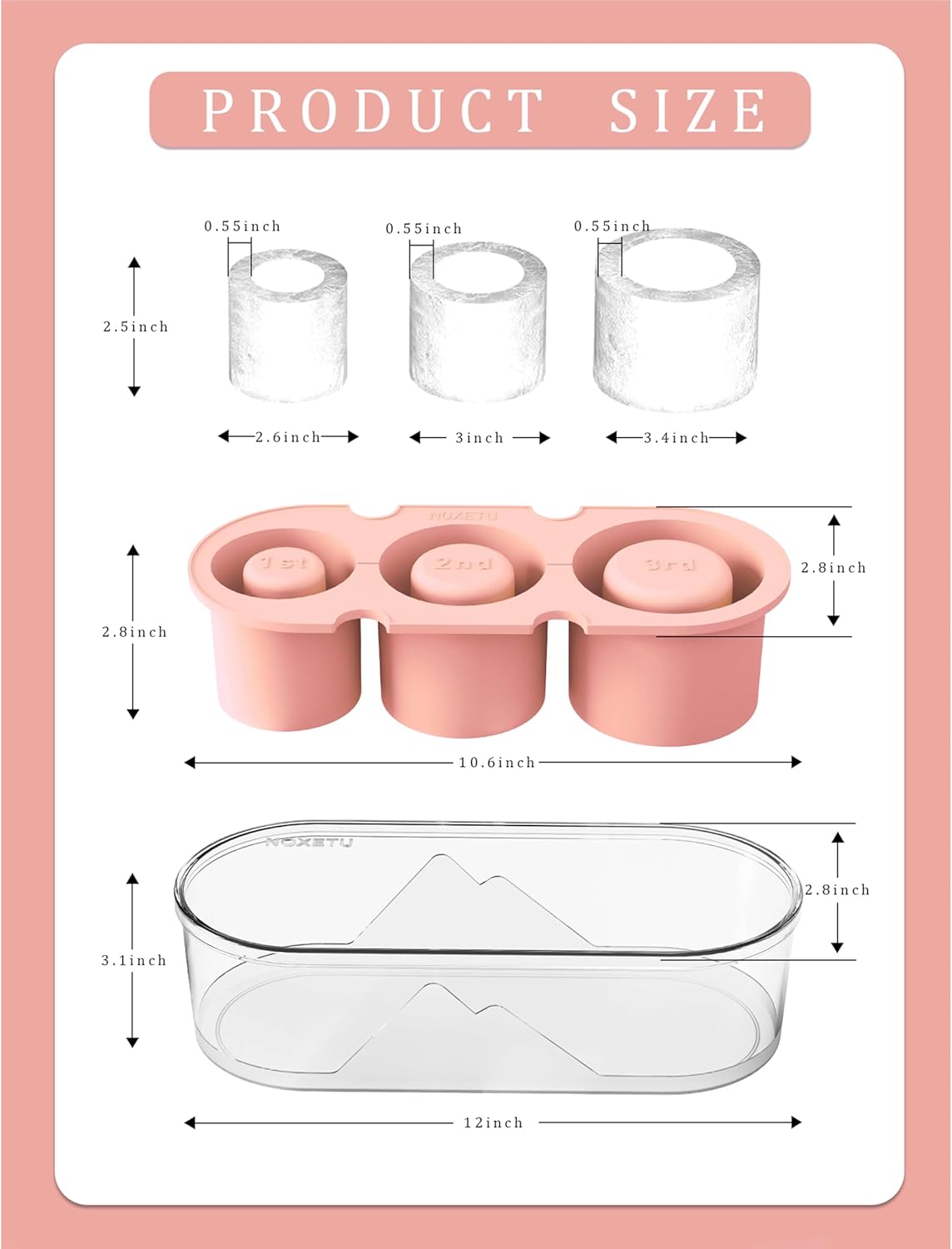 Ice Mold for Stanley Cup 30/40 Oz - Easy Fill and Release Without Touching Ice, Silicone Ice Cube Tray with Clear Lid and Bin for Freezer, Whiskey, Cocktail (Blue)