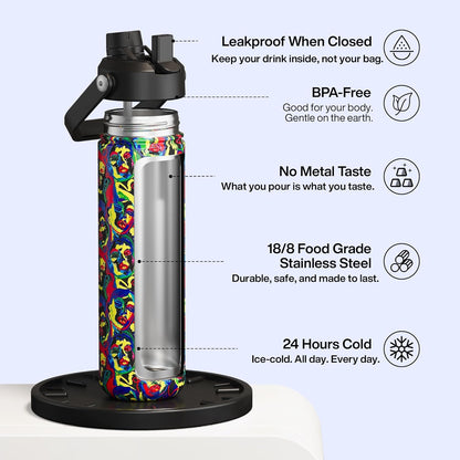 ENCOOL Insulated Water Bottle with Straw Stainless Steel Water Bottle, Leak-Proof, BPA-Free, Double Wall Vacuum Keeps Cold for 24 Hours for Sports, Travel, School (26 oz, Cotton Candy) - Colors C