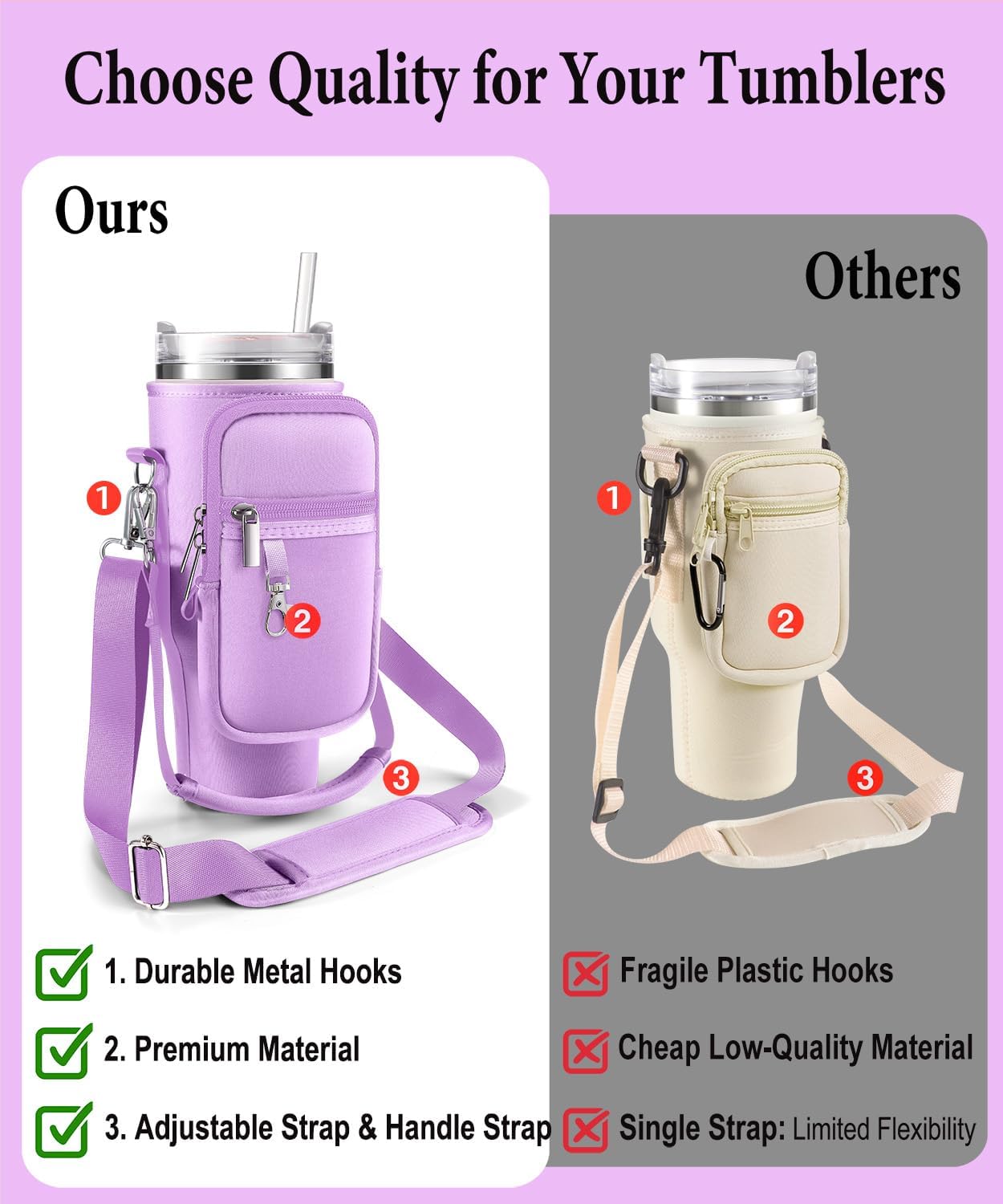 Carrier Bag with Phone Pocket for Stanley 40 oz Tumbler with Handle & Simple Modern 40oz Tumbler - Water Bottle Sling Sleeve Holder for Stanley Cup Accessories with Adjustable Shoulder & Hand Strap