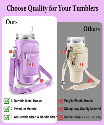 Carrier Bag with Phone Pocket for Stanley 40 oz Tumbler with Handle & Simple Modern 40oz Tumbler - Water Bottle Sling Sleeve Holder for Stanley Cup Accessories with Adjustable Shoulder & Hand Strap