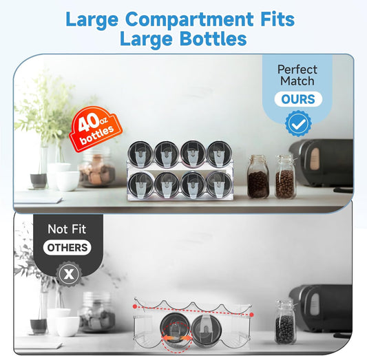 Large Compartment Water Bottle Organizer,4 Tier Stackable Water Bottle Rack for Cabinet,Tumbler Storage Organizer for Kitchen,Fridge,Cabinet Organization and Storage,Clear Water Bottle Storage Rack