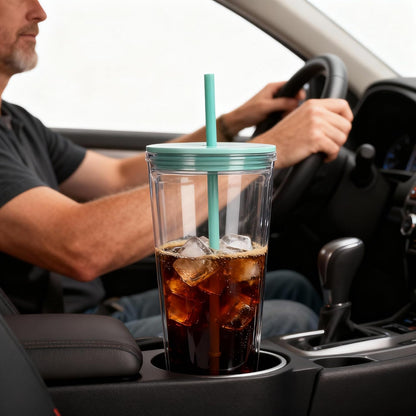 24oz Tumbler with Lid and Straw, Leak Proof and Double Wall Insulated Reusable Plastic Cups,Travel Reusable Iced Coffee Cup (1, Pink)