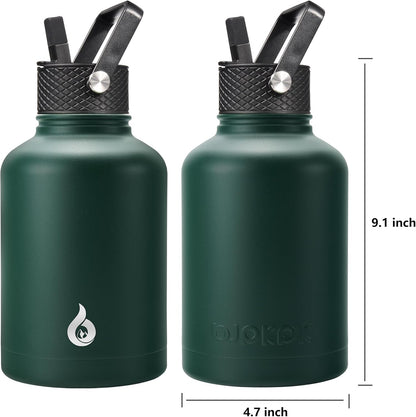 BJPKPK Insulated Water Bottles with Straw Lid, 40oz Stainless Steel Water Bottles with 3 Lids, BPA Free Leakproof Thermo, Tumblers, Cups for Sports, Gym- Midnight - Colors A