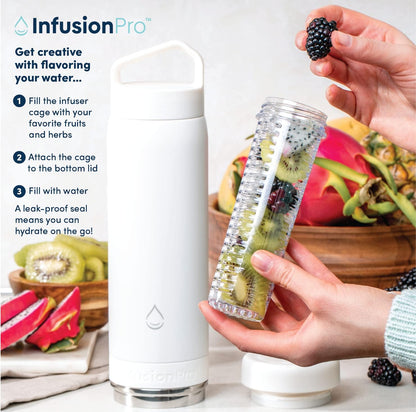 Infusion Pro Fruit Infuser Water Bottle with Straw Lid (32 oz) Stainless Steel Vacuum Insulated : 50 Recipe Fruit Infusion eBook : More Flavor : Easy Cleaning : Great Gift