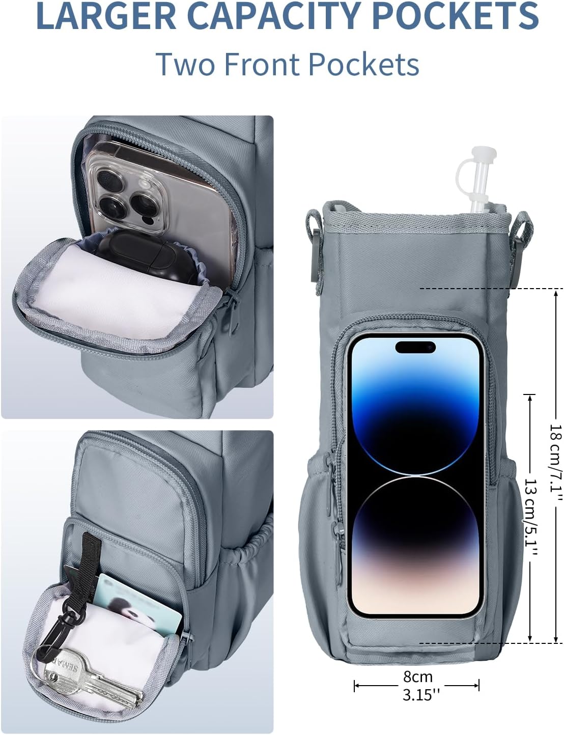 sportsnew Water Bottle Carrier Bag with Phone Pocket for 30oz 40oz Tumbler with Handle Accessories Insulated Water Bottle Holder Pouch with Strap Crossbody with Straw Cover