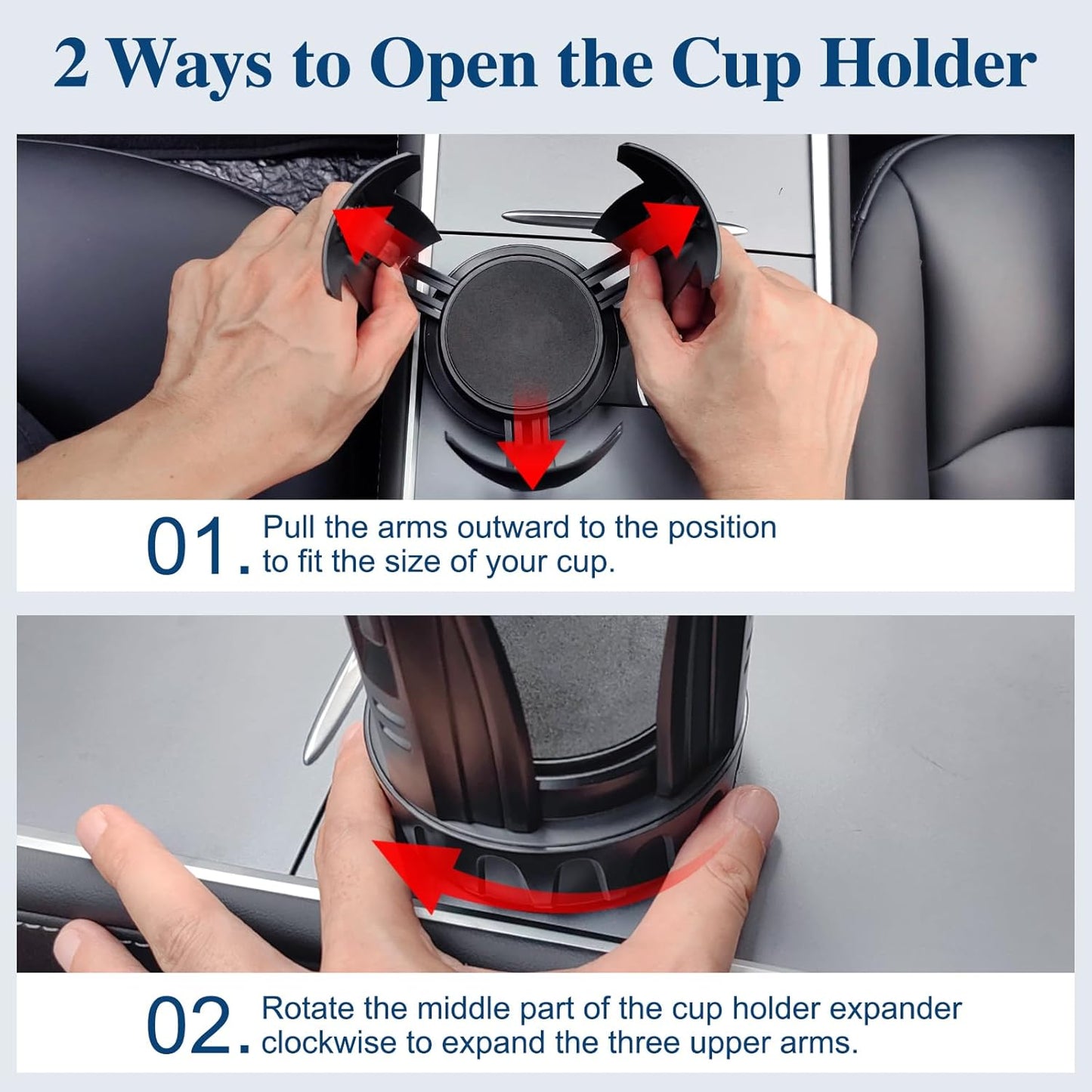 Car Cup Holder Expander, Cup Holder Extender Adapter with Expandable Arm and Adjustable Base, Compatible with Yeti Ramblers 14-64oz, Hydro Flasks 18-64oz Most Coffee Mugs Bottles & Cups