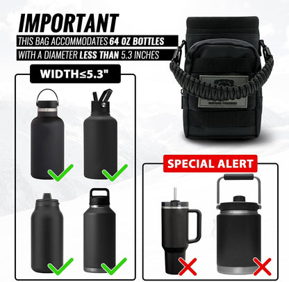 NATURE PIONEOR 32 64 128oz Tactical Water Bottle Pouch, Multi-Function Tactical Water Bottle Bag with Adjustable Shoulder Strap, Half/One Gallon Molle Strap Carrier Holder