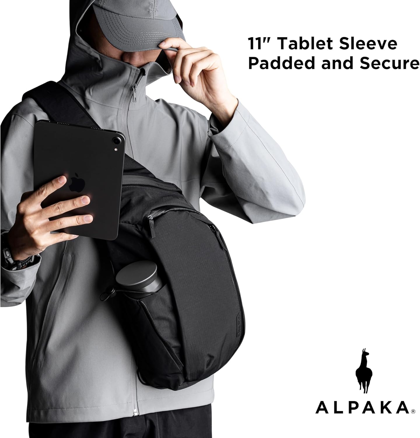 ALPAKA Metro Crossbody Left Shoulder 7.5L - Crossbody Bag Men,Sling Backpack - Fits 11" Tablet - Single Shoulder with YKK Zipper - Expandable Water Bottle Pocket - Phone Sleeve- Black Axoflux 210D
