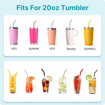 40 oz Straight Metal Straws for 40 oz Stanley Tumbler, 6 Pcs Stainless Steel Reusable Drinking Metal Straw with Colourful Silicone Tips,Straw for Glass Cups, BPA FREE