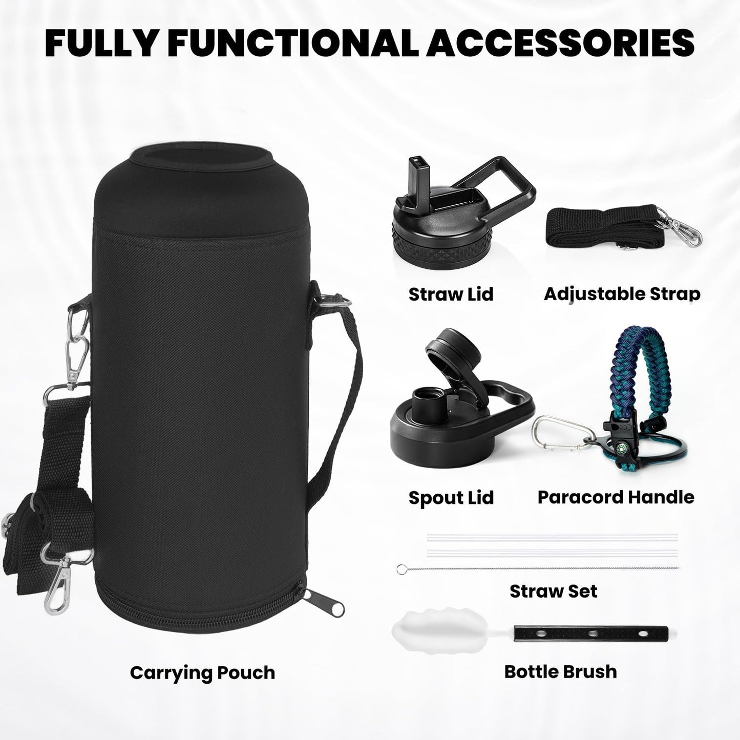 RAYMYLO One Gallon Water Bottle Insulated, Triple Walled Vacuum Stainless Steel (Cold for 48 Hrs), Leak Proof & Non-BPA, Large Water Flask Jug with Paracord Handle & Straw Spout Lids