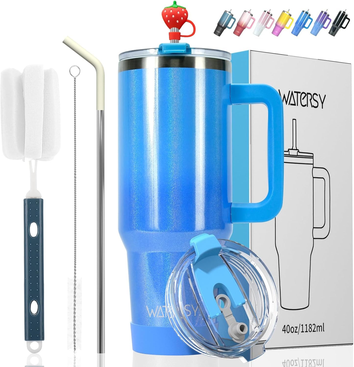 40 oz Tumbler with Handle,Tumbler with Lid and Straw,Double Wall Insulated Cup Stainless Steel Travel Mug(Cold for 34 Hours),Water Bottle for Iced Tea,Coffee,Cold Beverages(Purple)
