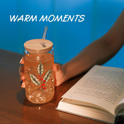 SUROQUE 20oz Ribbed Glass Tumblers with Lids & Straws, Ideal for Iced Coffee, Cocktails & More - Includes Cleaning Brush