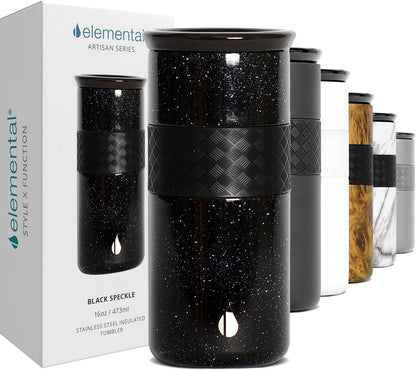 Elemental Artisan Insulated Tumbler, Triple Wall Coffee Travel Mug, Reusable Stainless Steel Coffee Tumbler with Ceramic Lid, Thermal Coffee Cups for Hot (6 Hrs) & Cold (18 Hrs), 16oz - Forest Green