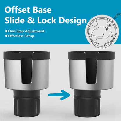 Seven Sparta Car Cup Holder Expander with Offset Adjustable Base, Compatible with Hydro Flasks 32/40 Ounce, Compatible with Yeti Ramblers 20/26/30 Ounce, Other Bottles in 3.4"-3.8" (Black)