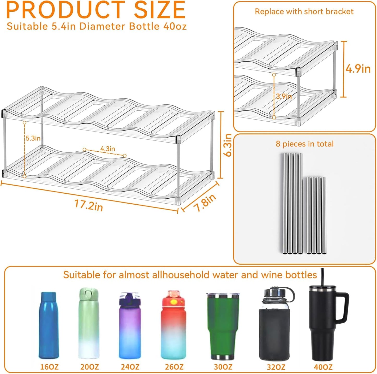 Yieach Larger Compartments Stackable Water Bottle Organizer for 40 oz Stanley Cup Holder,Yeti and Other Tumbler Organizer,3 Tier Wine Rack and Waterbottle Storage Rack for Kitchen Cabinets,Countertop